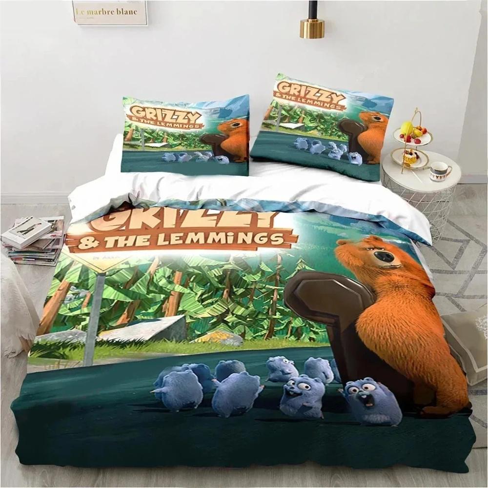 Cartoon Grizzy N Lemmings Bettwäsche-Set Bettbezug King Queen Size Weiche Decke Kissenbezug Jungen Erwachsenen Bett-Set