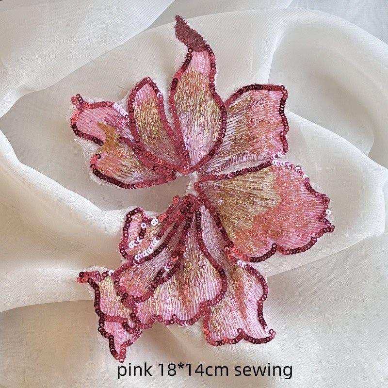 Embroidered Sequin Flower Patch for Hanfu Decoration - 18x14cm, Hand-Sewn DIY Accessory