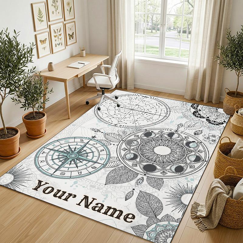 Celestial Cat Theme Soft Crystal Velvet Rug Custom Name & Text Print Non Slip Floor Rug for Bedroom Living Room