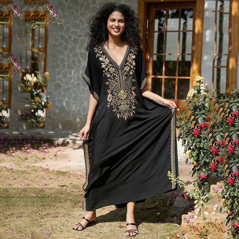 2024 Cotton Embroidered Vacation Plus Size Beach Dress Cover-up