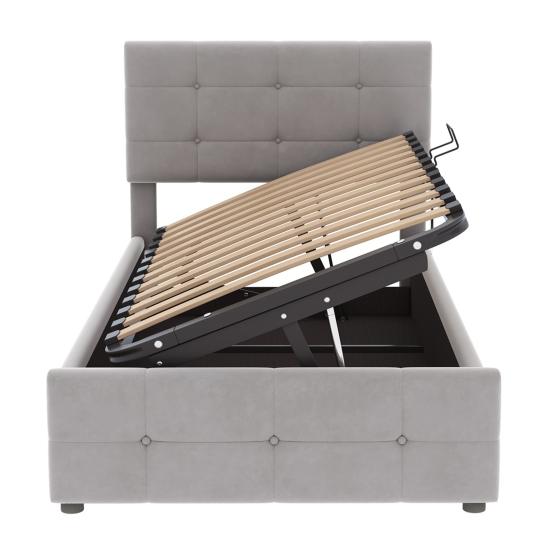 Upholstery Bed 90 X 200cm Height-Adjustable Headboard Large Space Ergonomic Children Design Hydraulic Single with Slatted Frame Home Furniture Flat