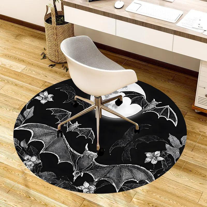 1pc Office Carpet Chair Mats Bat Moon Night Floral Design Perfect for Decorating Office Chairs, Living Rooms, Or Bedrooms.YDT070