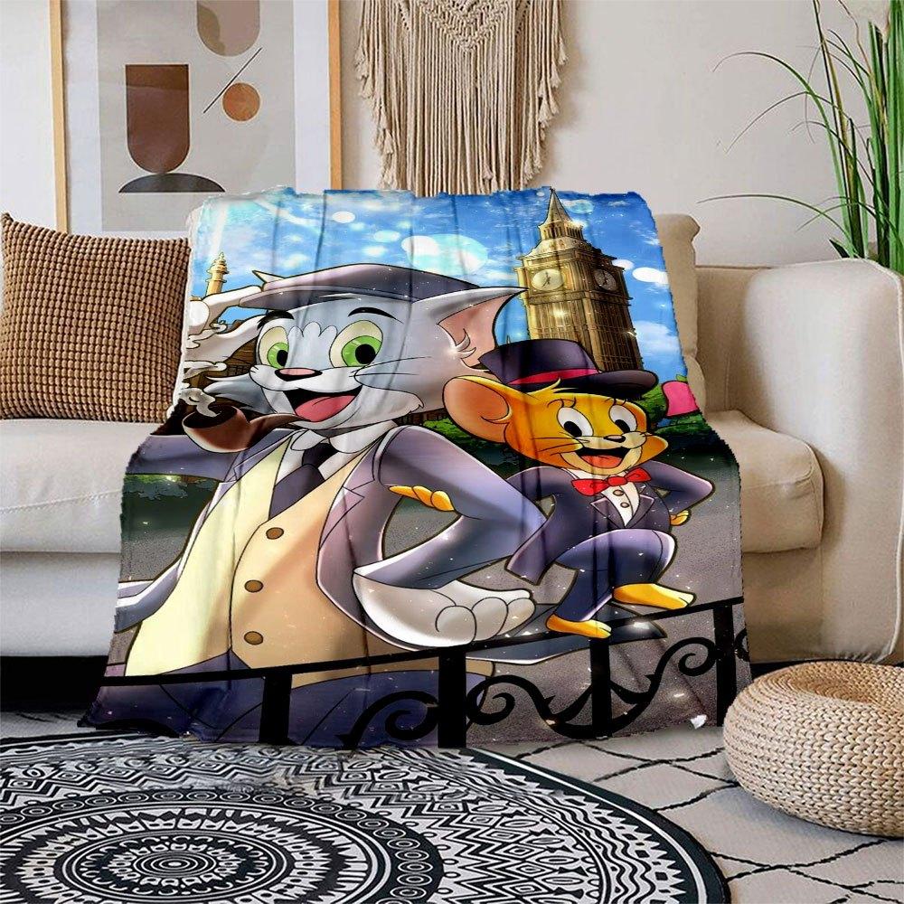 "Tom & Jerry: Classic Cartoon Characters Art Print Poster"Blanket Flannel Throw Blanket for Sofa, Bed, Travel, Camping, Office