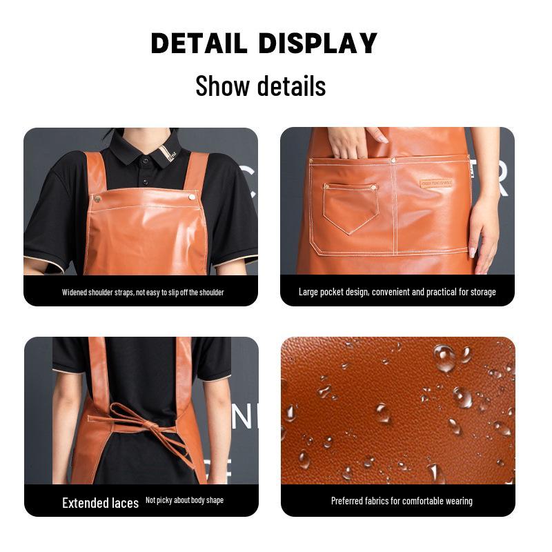 Waterproof PU Leather Apron with Logo for Seafood Kitchen & Restaurant Workwear