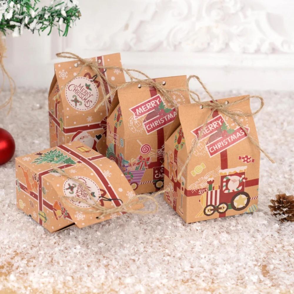 

50 шт. утолщенная рождественская коробка для конфет в форме домика из крафт-бумаги, упаковочная коробка для подарков на Новый год Style A