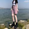 Cowboy Shorts Women's Summer Dirty Purple Five Quarter Mid Length Pants High Waist Loose Wide Legs A-line Hot Pants Slimming Effect