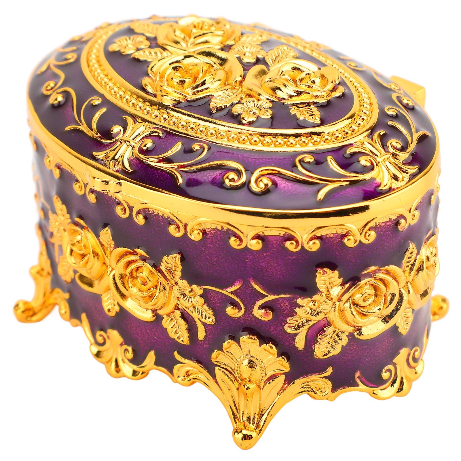 

Металлическая шкатулка для украшений Винтажная из цинкового сплава Декоративная Легкая в уходе Шкатулка для памятных вещей для ожерелья серег Золотая Фиолетовая