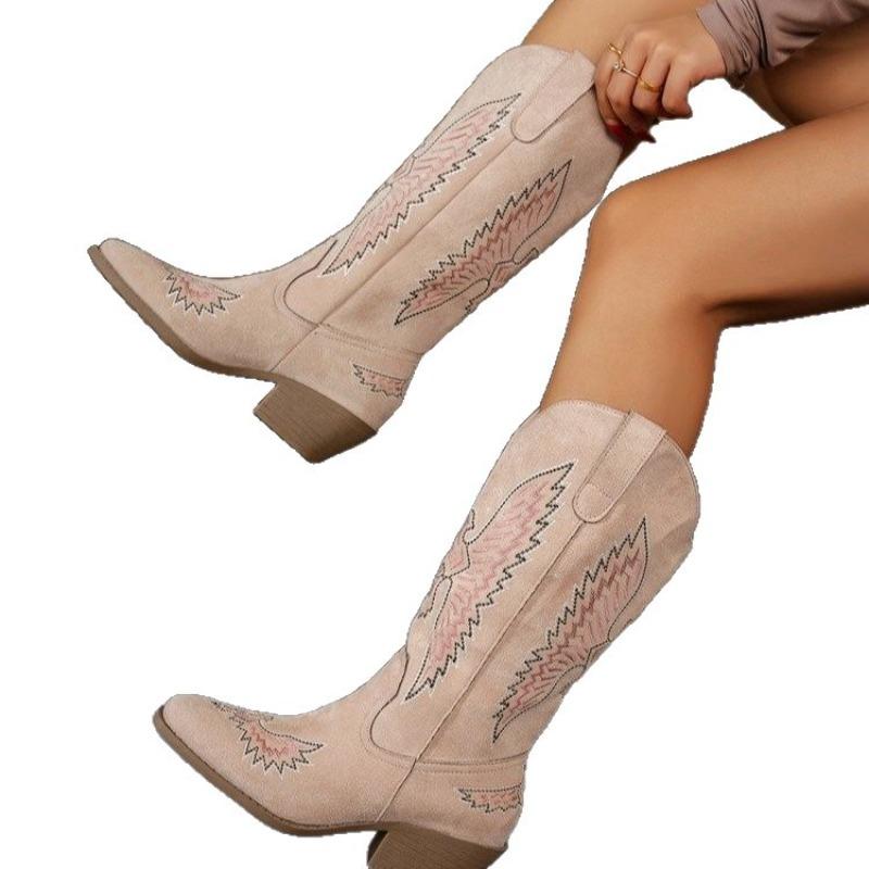 Neue Damen-Einzelschuhe, Spitzschuh, Dickabsatz, Mittelhoher Absatz, Lange Stiefel, Damenstiefel