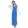 French Blue Floral Halter Maxi Dress for Women - Summer 2026 Petite Elegant Cinched-Waist Long Dress