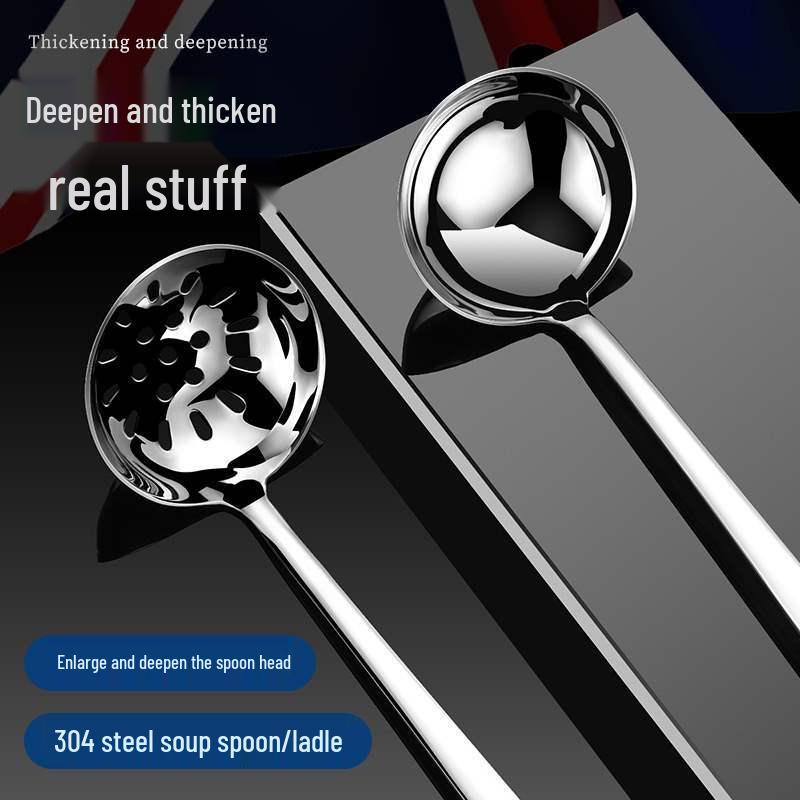 Thickened 304 Stainless Steel Slotted Spoon & Large Soup Ladle Set with Long Handle for Kitchen.