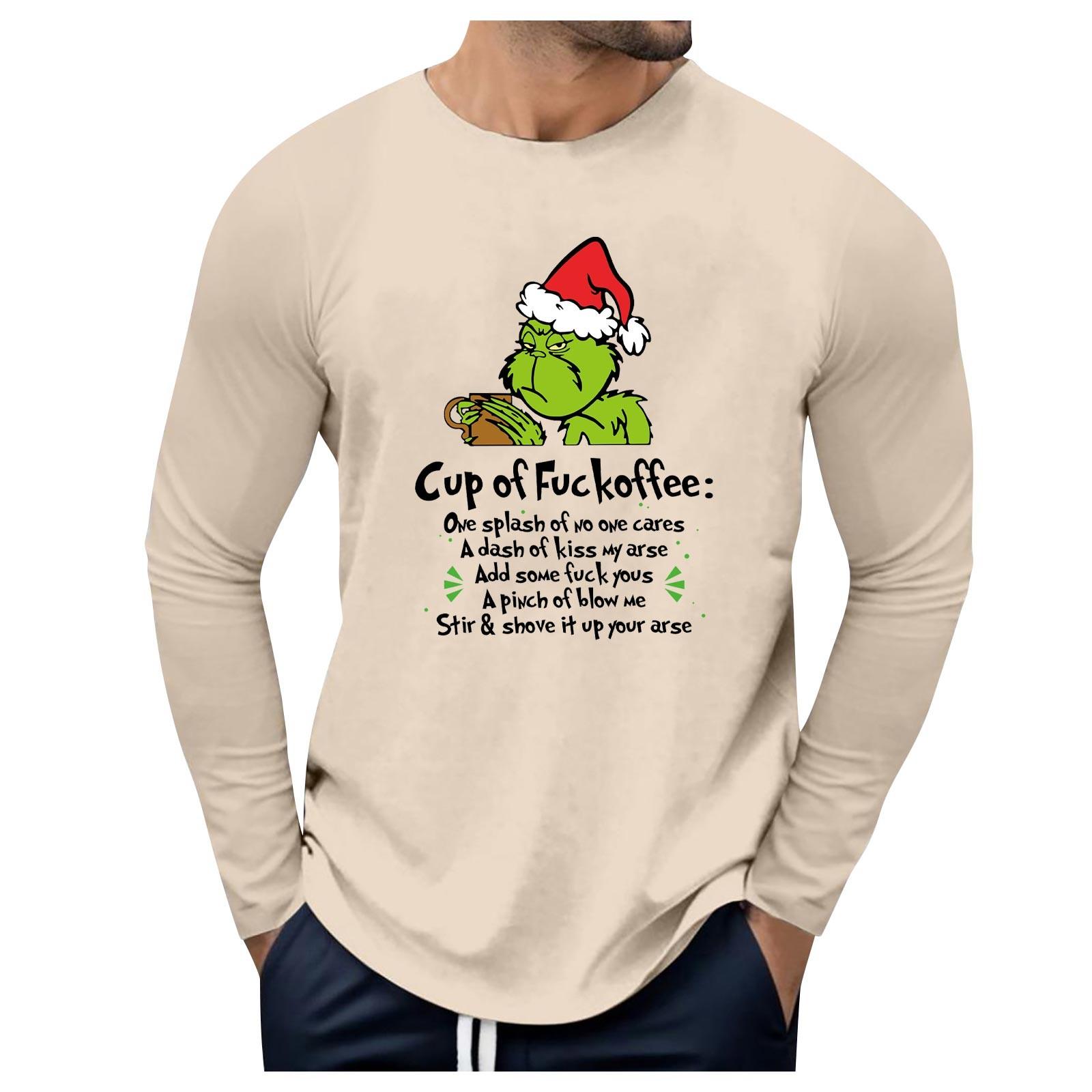 

Men s Round Neck Long Sleeve Loose Winter Tops Fashion T-Shirt Pattern Creative Letters Retro Print Street Sports Casual Tops L хаки