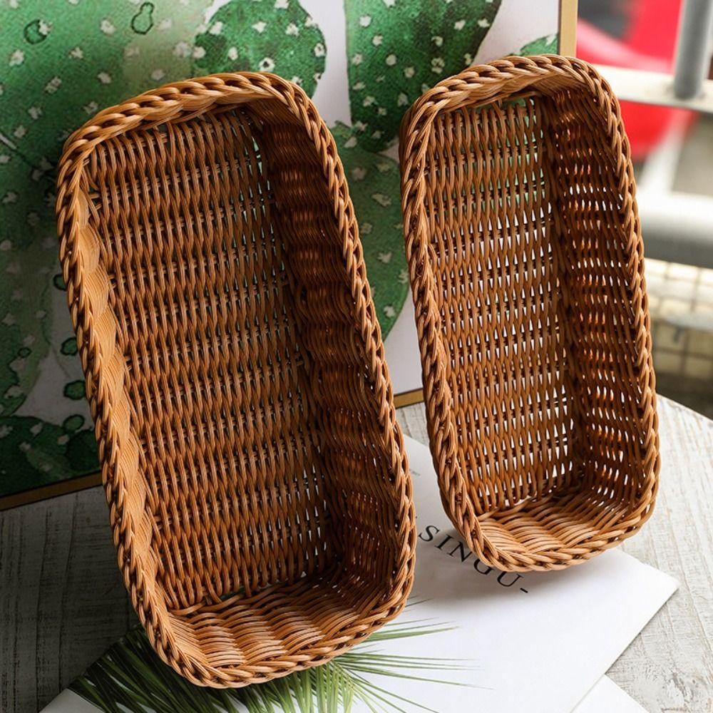 Rectangular Imitation Rattan Storage Basket Simple Tableware Storage Container Picnic