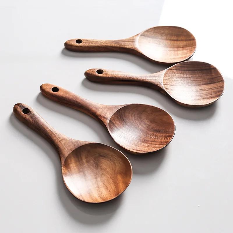 1Pc Wooden Spoon Kitchen Rice Scoop Spatula Salad Serving Spoon Ladle Kitchen Cooking Mixing Spoon Tablespoon Wooden Tableware