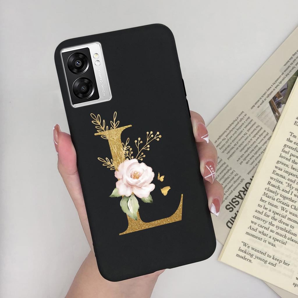 For OPPO A57 4G CPH2387 Cover Flower Letters Soft Silicone Case For OPPO A77 5G Shockproof Shell For Realme V23 5G Fundas Bumper