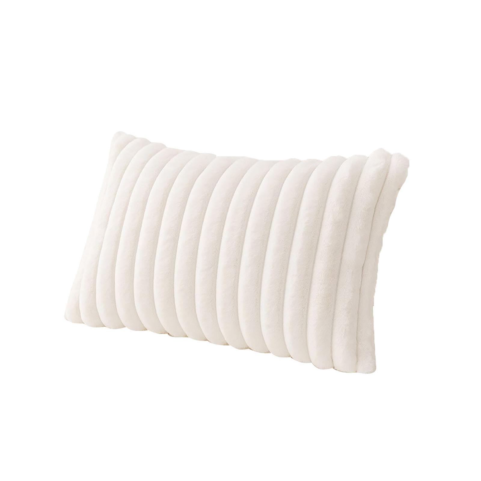 

Plush Vertical Stripe Rabbit Fur Sofa Pillow Cover Soft Velvet Fabric Decorative Cushion Case for Home Living Room Bedroom 30x50cm One Size білий