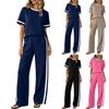 Women's Two Piece Set Casual Lounge Outfit Short Sleeve Top and Wide Leg Pants Soft Fabric Comfortable Fit Relaxed Style