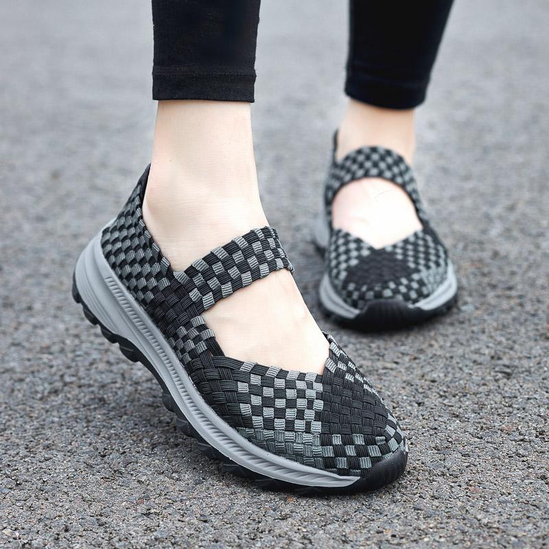 Summer Mary Janes Women Sandals Beach Lazy Shoes Purple Pink Grey Casual Weave Soft Slip on Walking Color Sandals Large Size