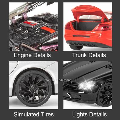 1:24 SLR ONE Sports Car Toy Model Light Music Pull Back Lift Tail Wing Simulation Supercar Miniature Models Collection Gifts