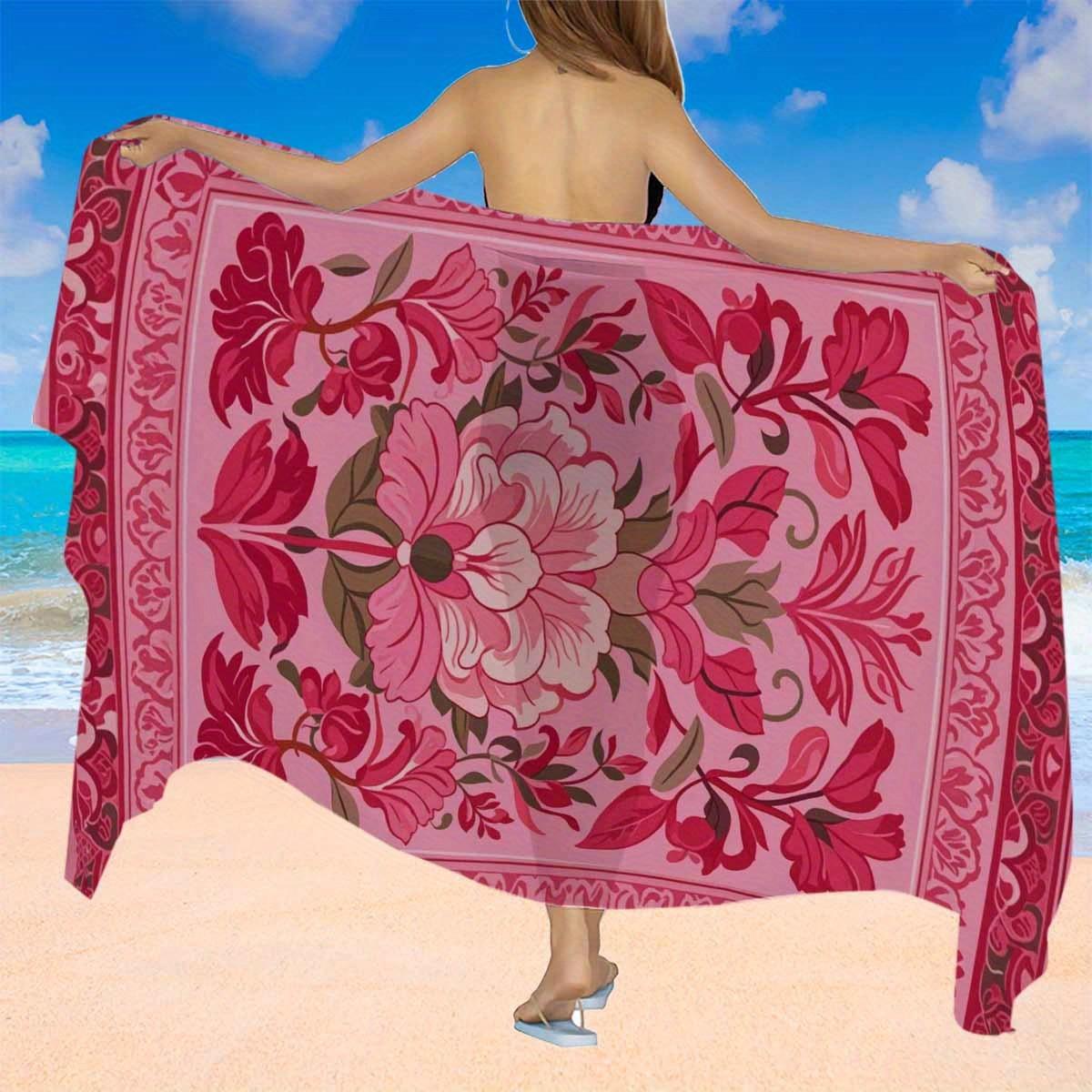 

Modern Floral Chiffon Beach Towel Skirt, Lightweight Woven Polyester Sarong Smock for Women W30*H60(CM)