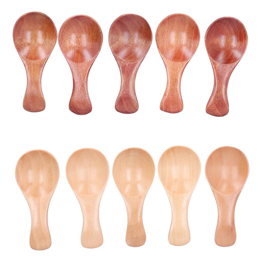 10 Stück Holzschaufel Zucker Salz Pulver Gewürz Mini Löffel mit kurzem Griff für Küchengebrauch