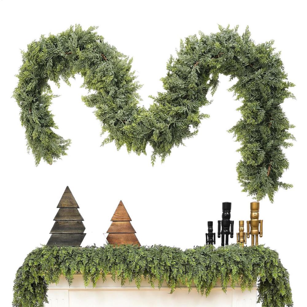Fake Christmas Garland Green Wreath Cypress Garland Ornaments Reusable TV Cabinet Vine Ornament For Indoor Outdoor Staircases