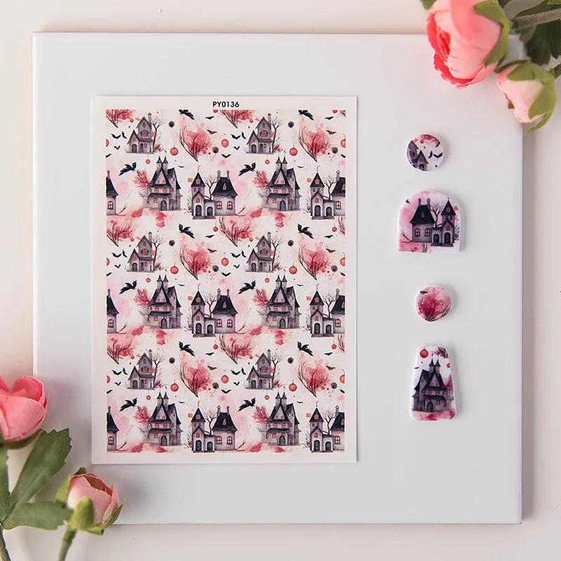 Halloween Náušnice z měkké keramiky Papír pro vodní transfer Netopýr Strašidelný dům Hlina Vodorozpustná Jednorázová samolepka Nástroj pro výrobu šperků