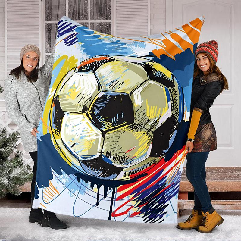 Soccer Theme Printed Blanket - Perfect for Couch, Bed, Travel & Outdoor Use | Machine Washable, Cozy & Durable.