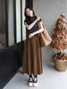 Versatile Washed Cotton Midi Skirt - High Waist, Solid Color, Double Pockets, Slimming A-line for Women, Early Autumn.
