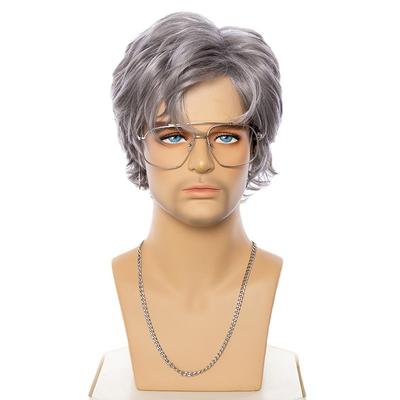 Synthetische Herren Lockenperücken Kurz Silber Grau Perücke mit Pony Natürlich Täglich Halloween Cosplay Geschenke Haarperücke Hitzebeständige Faser