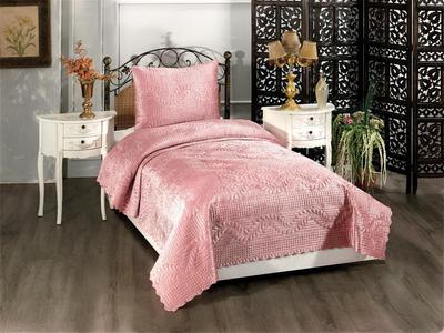 Velica Tagesdecke aus Samt, 2-teilig, Tagesdecke 180 x 230 cm, Kissenbezug 50 x 70 cm, Einzelgröße, Queen, Rosa