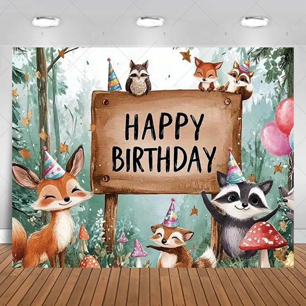 Tropical jungle and safari themed photography backdrop banner, cute cartoon pattern, for baby shower, birthday3718