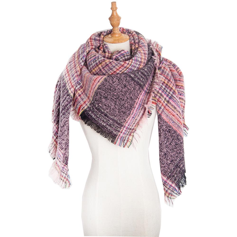 Europäisch-Amerikanisches Bouclé-Garn Plaid Dreieckstuch Schal - Frühling Herbst Winter Halswärmer