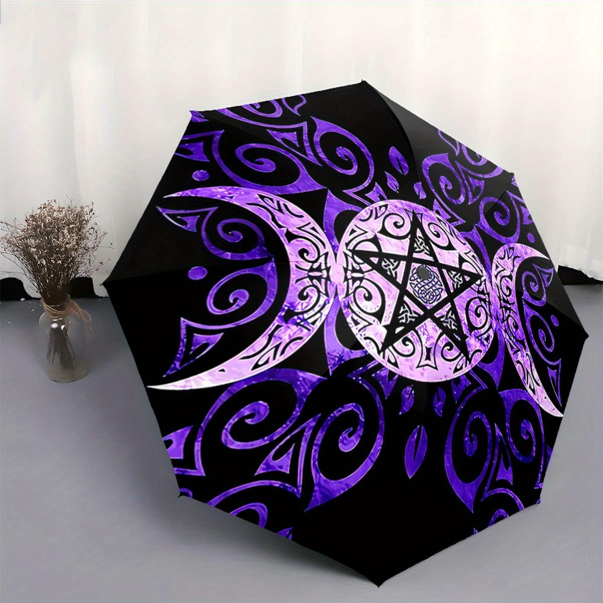 

Automatic Open/Close Umbrella with Purple Celtic Knot Pattern - Windproof Compact Travel Umbrella, 8-Rib Strong Frame, One-Tou (as the picture,Iron&8K)