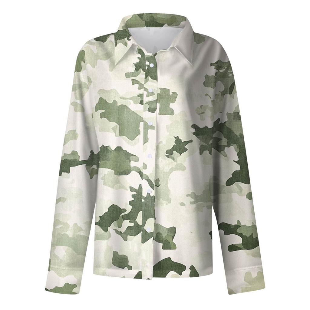 Camicia da donna, camicetta, stampa, bottoni, manica lunga, casual, basic, colletto, regolare