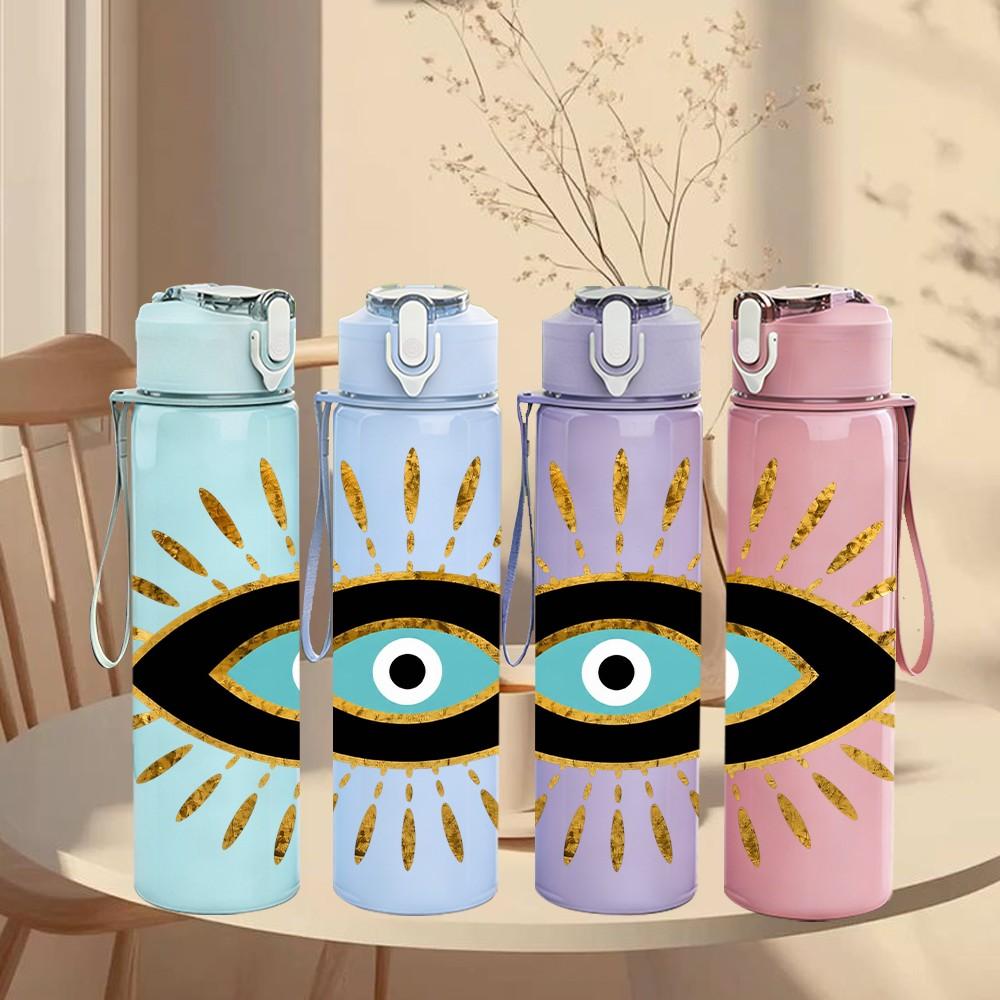 1PC Boho Golden Eye Symbol 750ml Color Plastic Sports Water Bottle Leakproof Flip Straw Lid Suitable for Sports Office Home Use