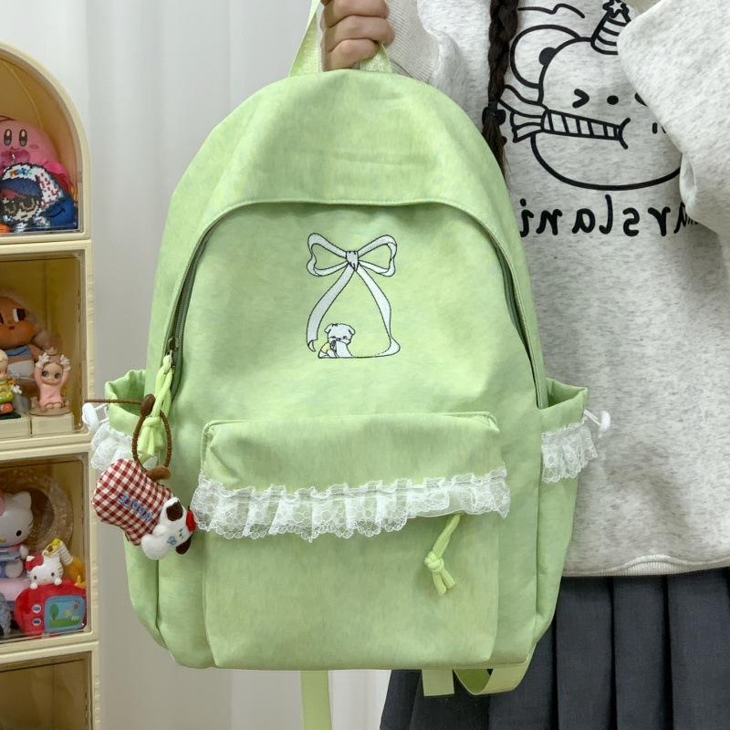 Schoolbag soft fufu gentle wind girl lace bow backpack female college student Korean backpack summer travel schoolbag
