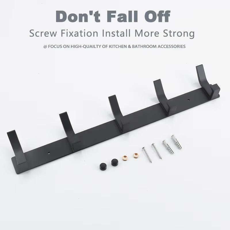 Modern Hanging Hooks For Wall Aluminium Black Towel Holder Bathroom Door Clothe Hanger Coat Rack Wall Mounted