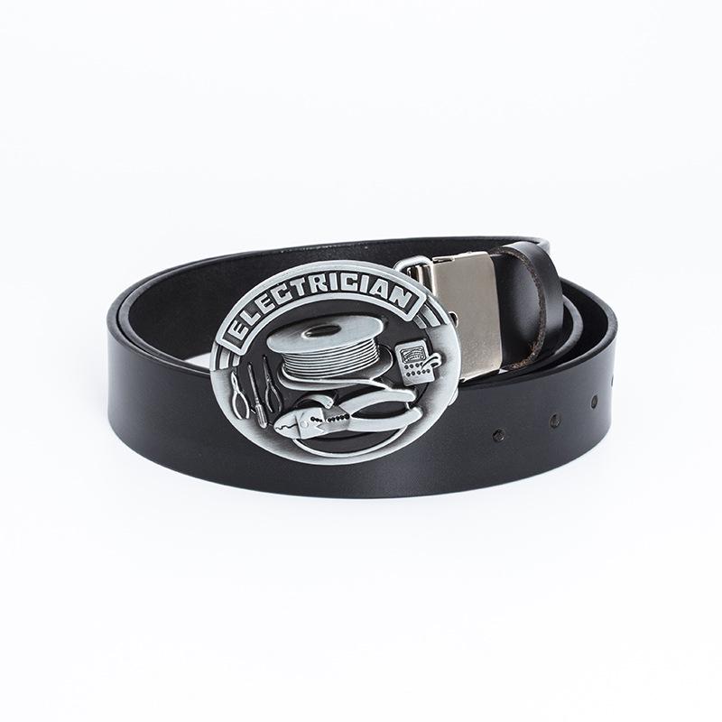 Men's Fashion Cowhide Leather Belt - Retro Buckle, European-American Style, Casual Jeans Accessory