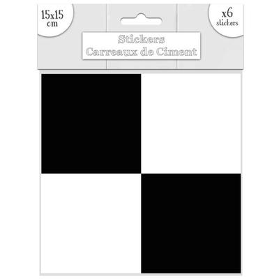 [R2187] - Set of 6 Black and White 'Cement Tiles' Stickers - 15x15 Cm