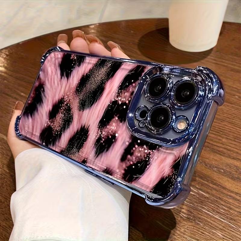 Plating Phone Case For Xiaomi Redmi 15 A3 15C 14C 13C K50 A1 Note 15 14 13 12s Pro Plus 5G Anti Fall Airbag Popular Pink Leopard