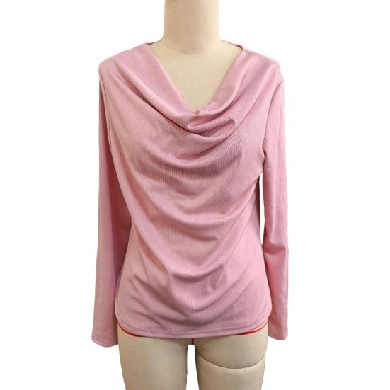Top da Donna Vestibilità Larga Scollo a V Manica Lunga Camicia Colore Puro Primavera Autunno Blusa Casual Versatile per l'Uso Quotidiano