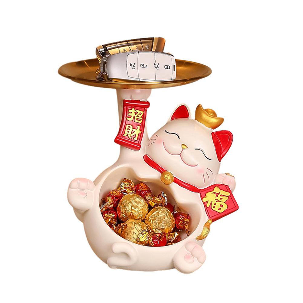 

Fortune Cat Statue Candy Dish, Resin Cartoon Fortune Cat Key Storage Tray, Housewarming Gifts Home Decor pot belly cat#0