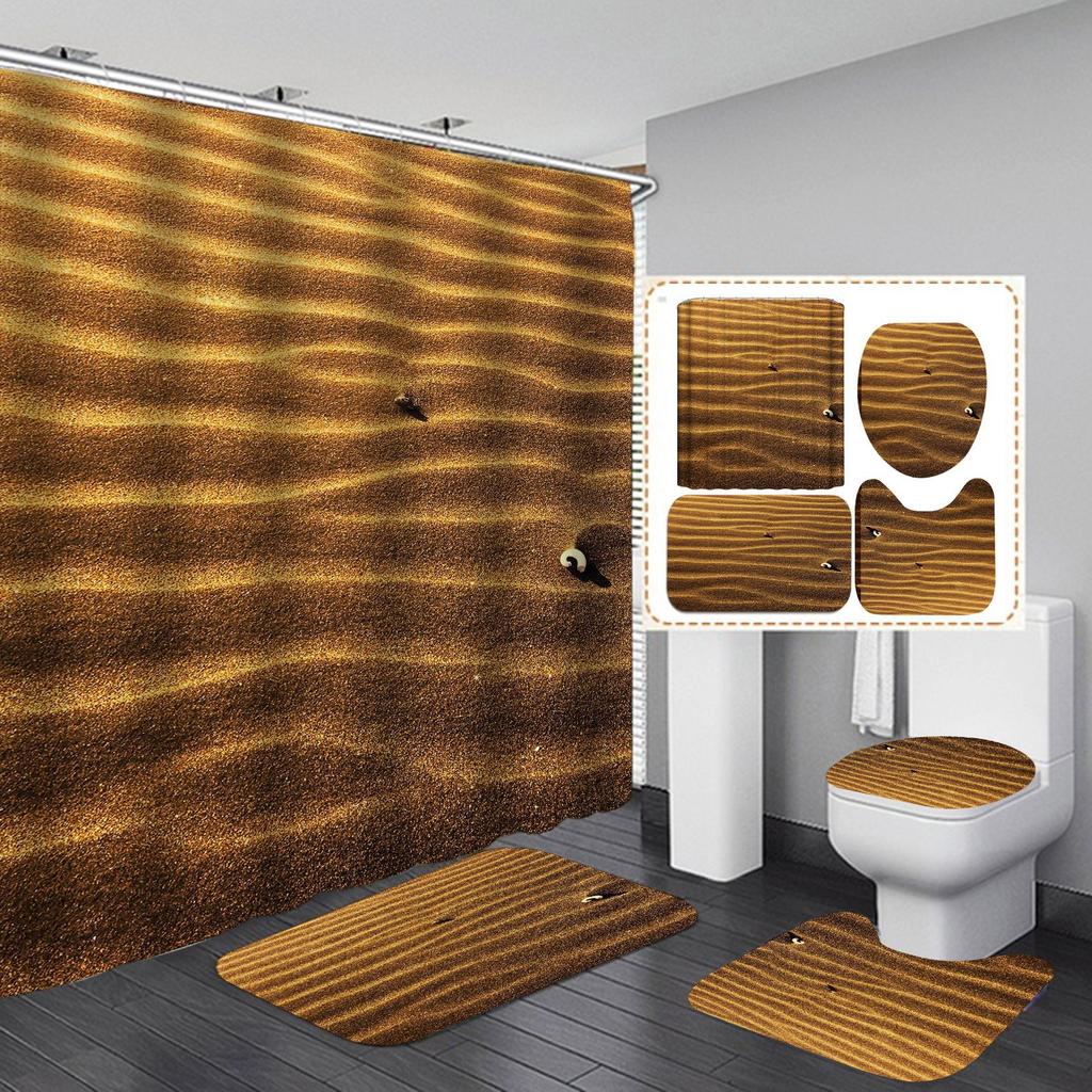 4Pcs Beach Series Shower Curtain Sets for Bathroom Non-Slip Bathroom Rugs Lid Toilet Cover Bath Mat