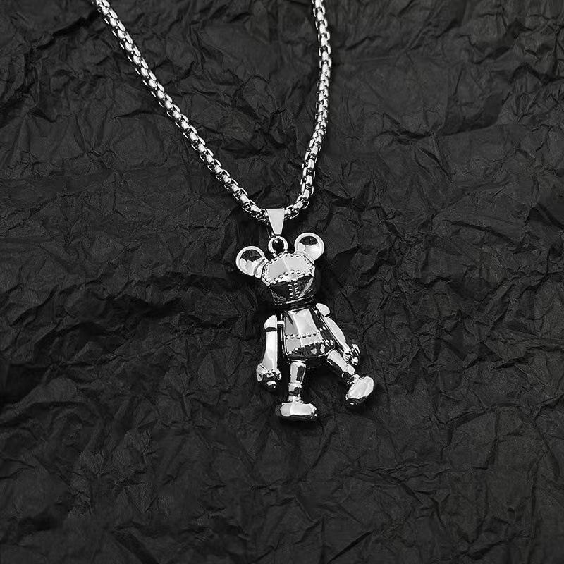 Movable Teddy Bear Necklace: Trendy Hip Hop Punk Couple Sweater Chain Pendant Jewelry