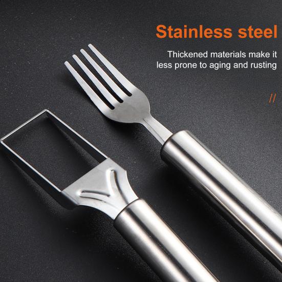 Kráječ na meloun a vidlička Nerezová ocel 2v1 Nástroj na krájení melounu Přenosný Dvouhlavý Kráječ na ovoce na léto Domácí párty Kempování Kuchyně