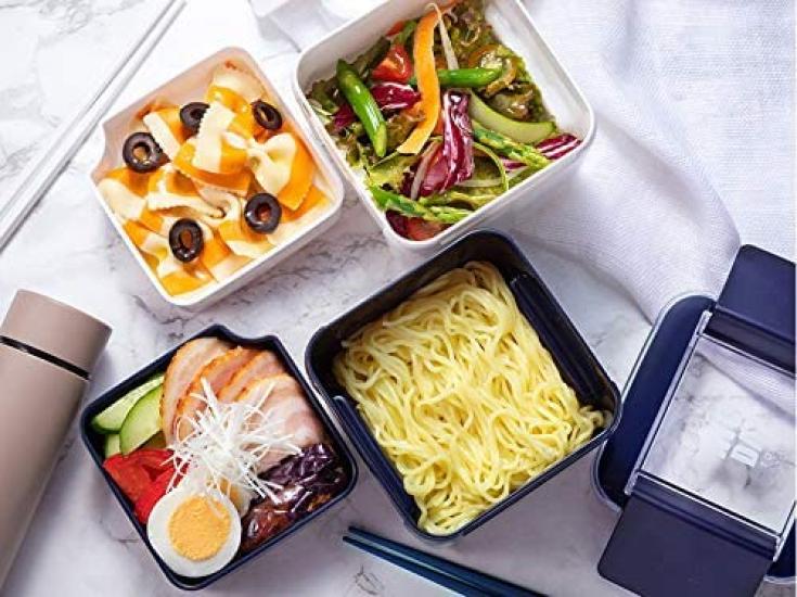 Iwasaki Kogyo Lunch with Integrated Lid and Gasket for Easy Antibacterial and and WH Easy-Care Box, Square, Two-Tier, 680ml, White, Cleaning,