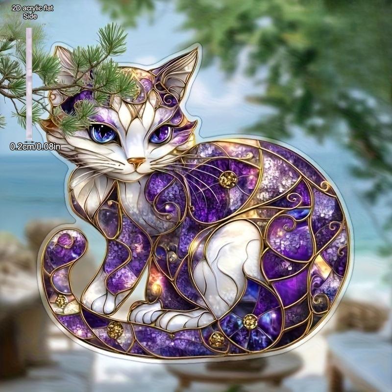 Adorable Cat Decoration Wall Hanging Pendant, Sun Catcher, Acrylic Garland Sign- Light - Catching Window Decor, Novelty Home Decor