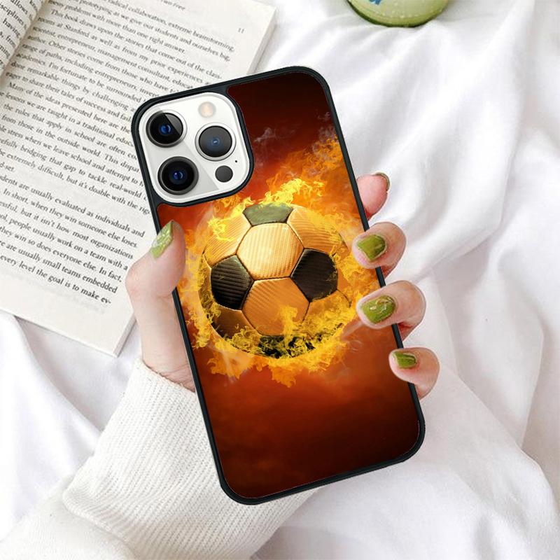 Fire Football Phone Case for iPhone 17 Air 16 Coque 15 14 12 13 PLUS 11 PRO MAX Back Cover Fundas Shell
