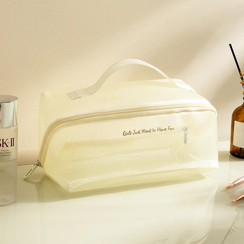 Large Transparent Mesh Makeup Bag | Minimalist Toiletry & Cosmetic Organizer | Custom Logo Option