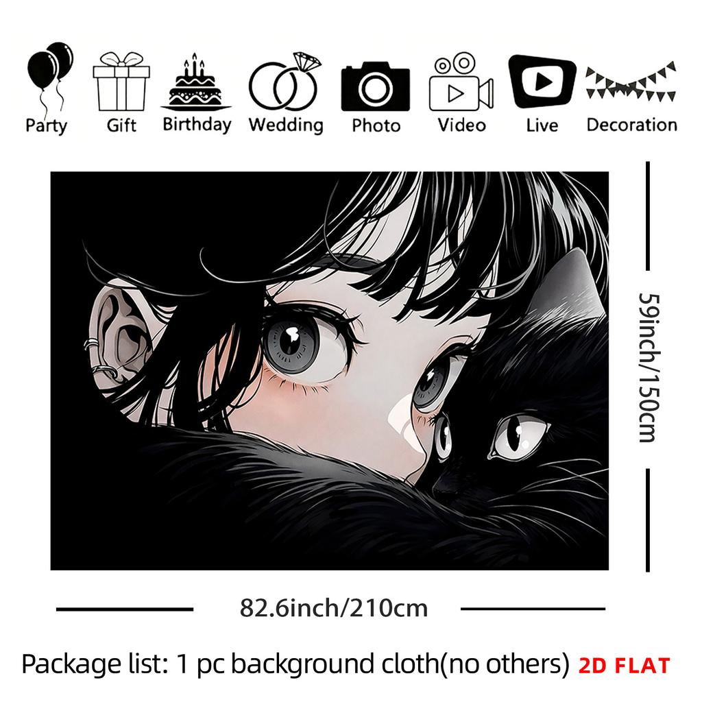 Cozy Anime Girl with Cat Tapestry, Aesthetic Wall Art for Bedroom, Living Room, Office & Meditation Space Decor